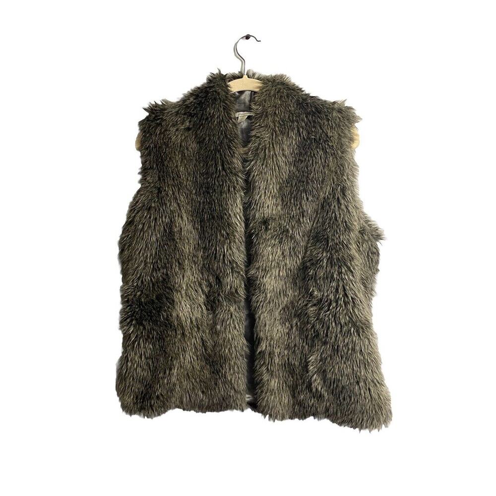 Garnet Hill Womens Medium Faux Fur Teddy Shag Vest Jacket Gray Witchy Punk